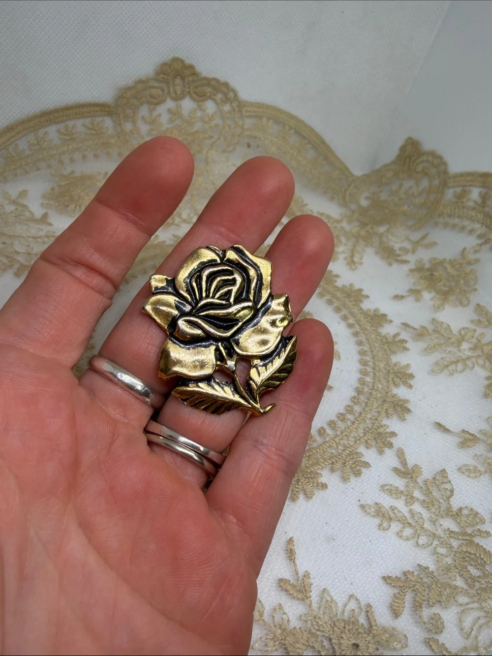 Vintage BALLOU REG’D Gold Tone Rose Brooch – Sculptural Floral Estate Pin 70’s